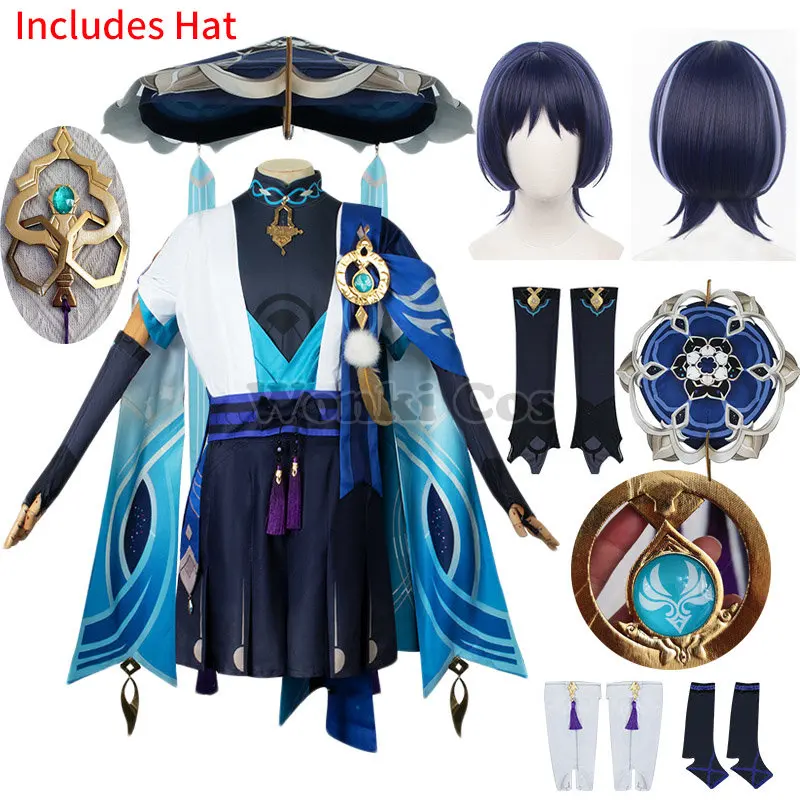 

With Hat Genshin Wanderer Scaramouche Cosplay Costume Wig Full Set Suits for Carnival Outfits