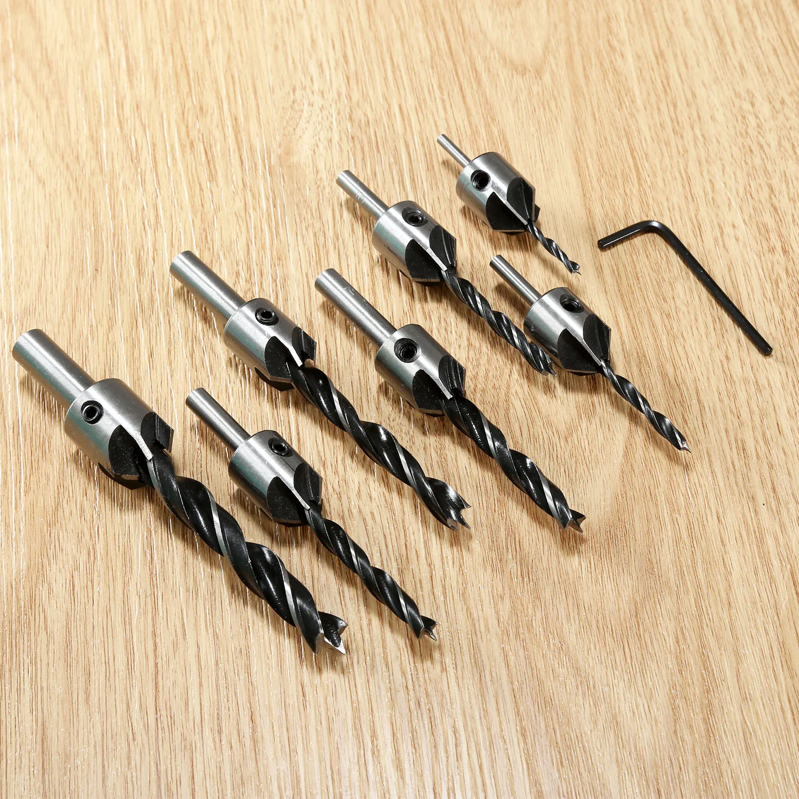

7Pcs HSS Steel Screw Woodworking Chamfer Tool 5 Flute Countersink Drill Bit Set 3-10mm High Carbon Steel Wood Drilling