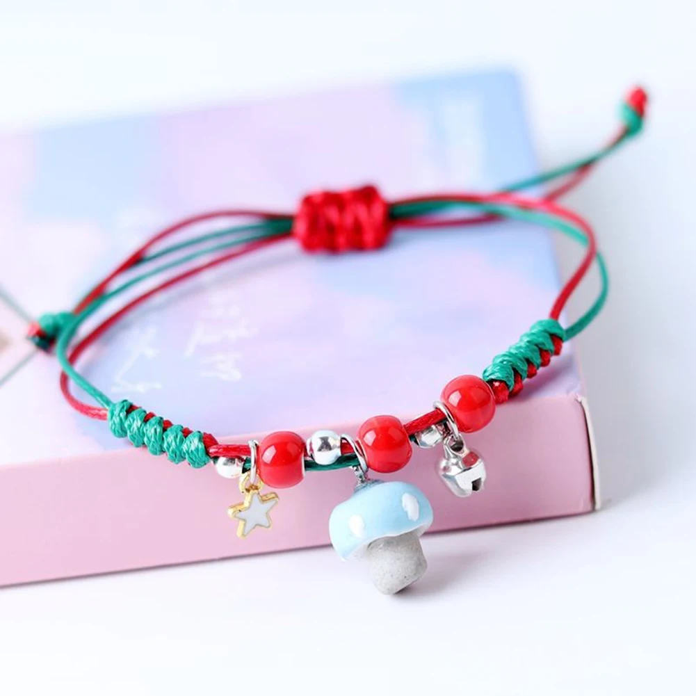 

Colorful Hand-knitted Kawaii Ceramic Lucky Flower Charm Rope Bracelets Tassel Beads For Women Japanese Style Fashion Jewelry New