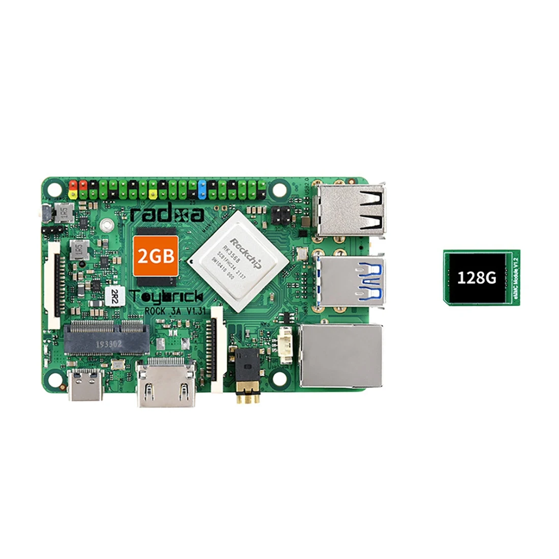 ROCK3 Model a Card Computer SBC Motherboard Module Based on RK3568 Cortex-A55 2GB RAM Development Board with 128GB EMMC