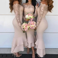 fortunate mermaid bridesmaid dresses for women appliques long sleeves 2022 ankle length maid of honor dress pleats custom made