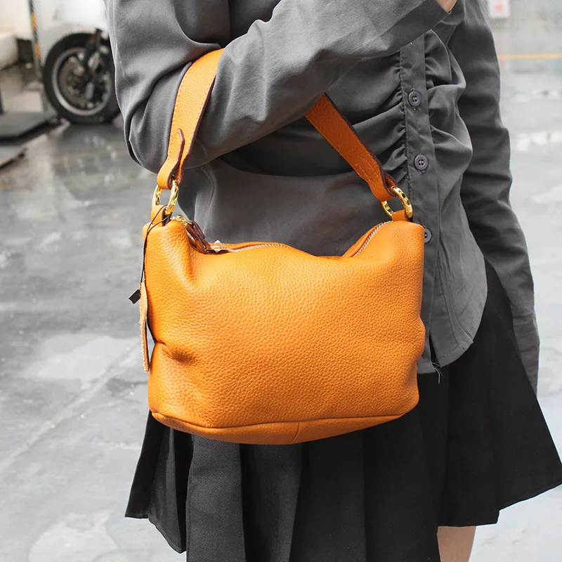 Top Layer Cowhide Women's Single Shoulder Dumpling Soft Leather Crossbody Bag