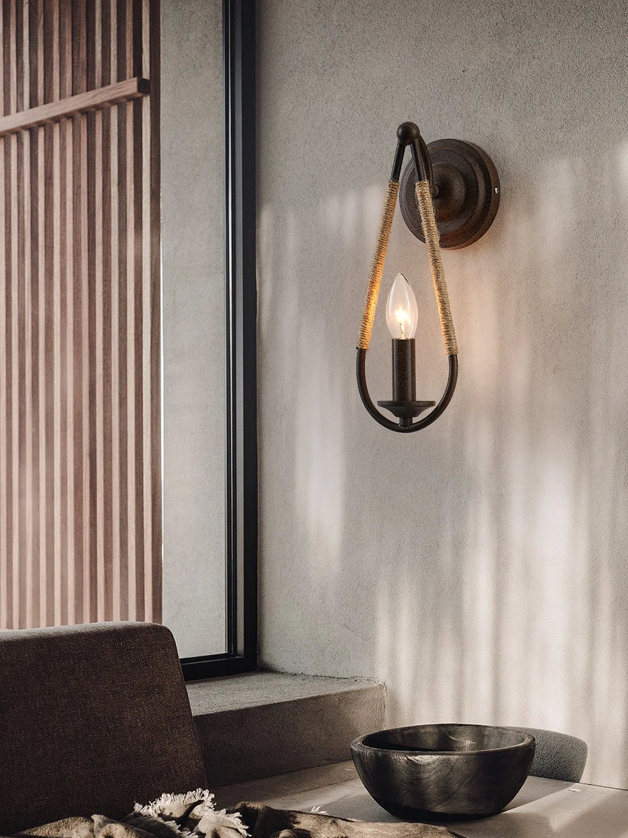 Американский настенный ретро-светильник из пеньковой веревки прикроватный