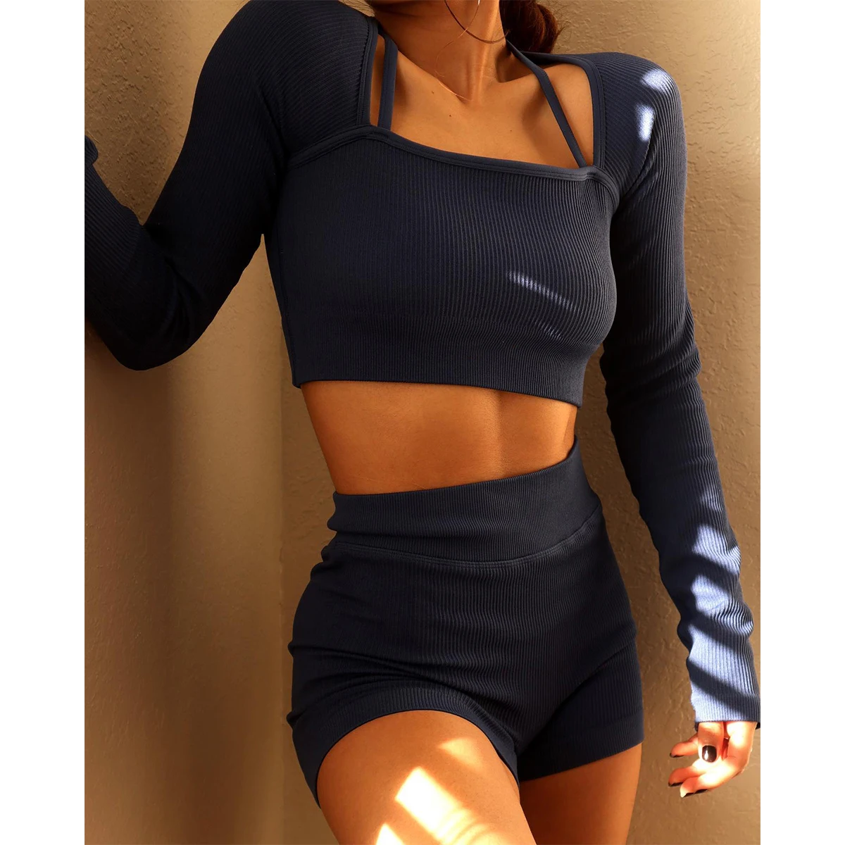 Бесшовный комплект для йоги Женская одежда из 2 предметов короткий топ рубашка