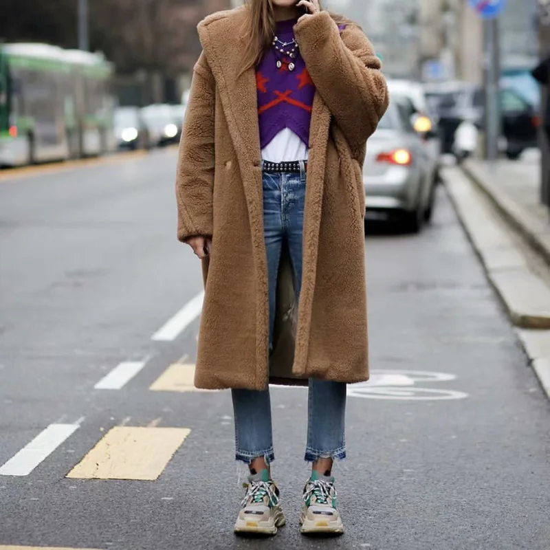 Faux Fur Teddy Coat Women Winter 2022 Casual Loose Thick Warm Long Jacket Female Elegant Vintage Solid Oversized Autumn Clothes