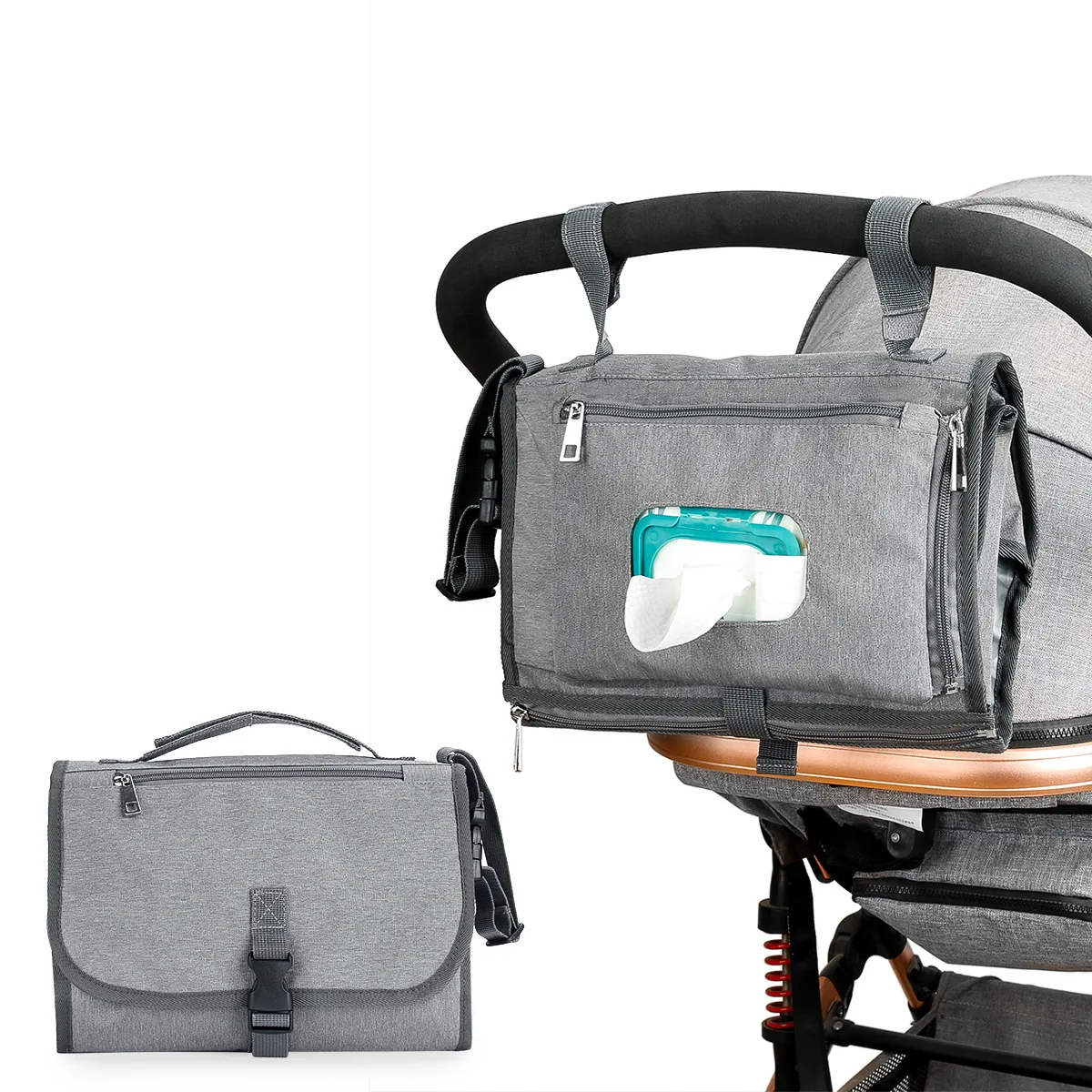 

Spot portable waterproof diaper changing pad multifunctional stroller bag various hanging methods baby folding diaper pad