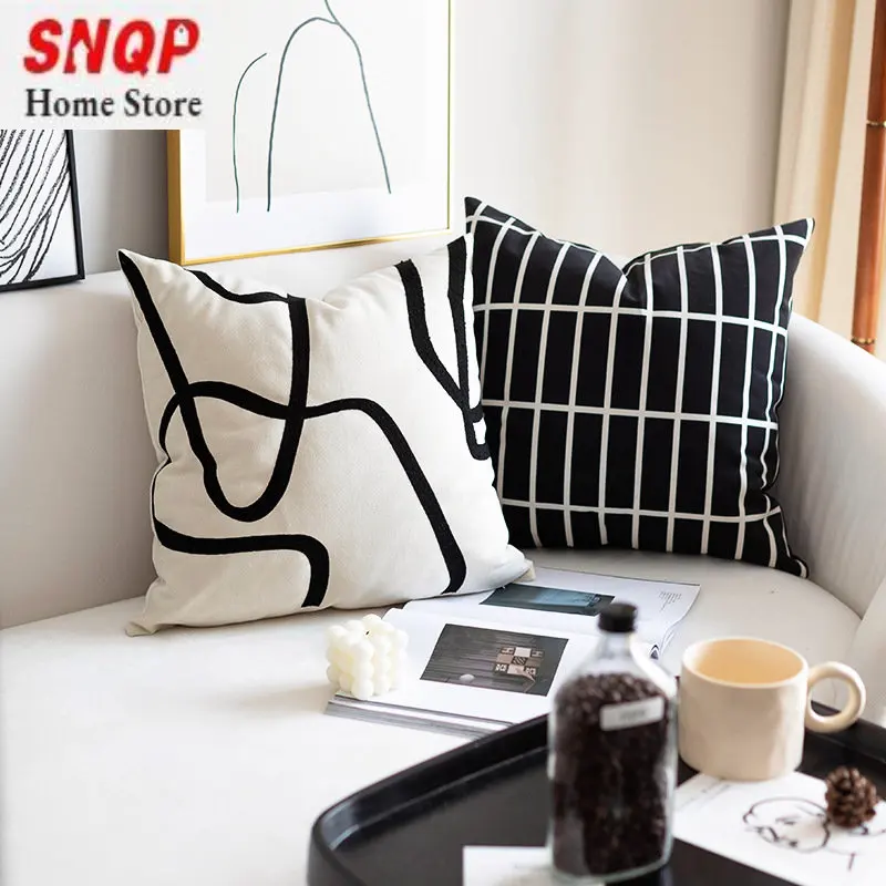 

Simple Modern Luxury Embroidered Thread Stripe Cushion Pillow Suede Model Room Soft Upholstered Fashionable Cushion Cover