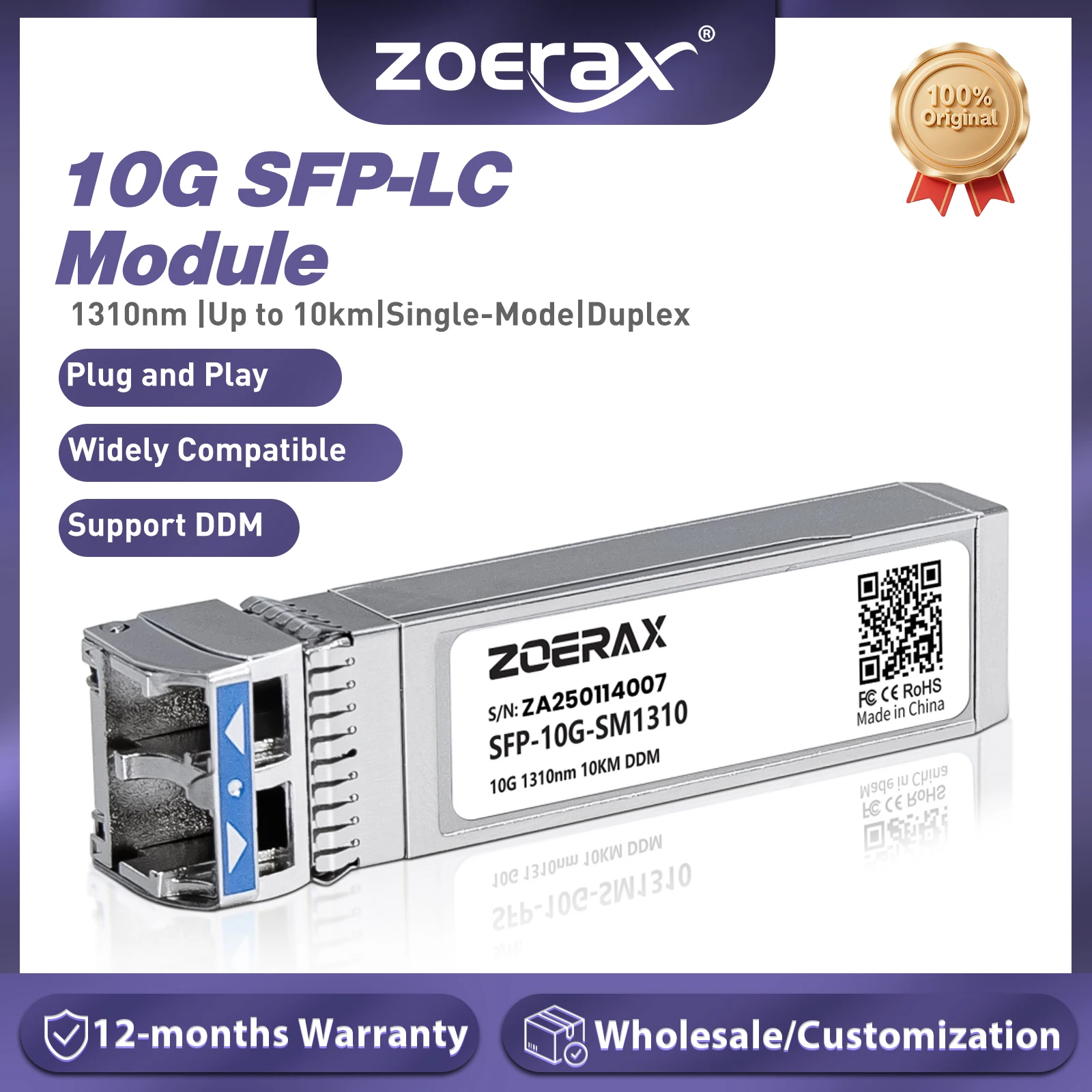 Фото ZoeRax 10G SFP+ одномодовый LC дуплексный модуль приемопередатчика 1310 нм 10 км DDM оптоволоконный модуль для Cisco TP-Link Ubiquit и Othe №1