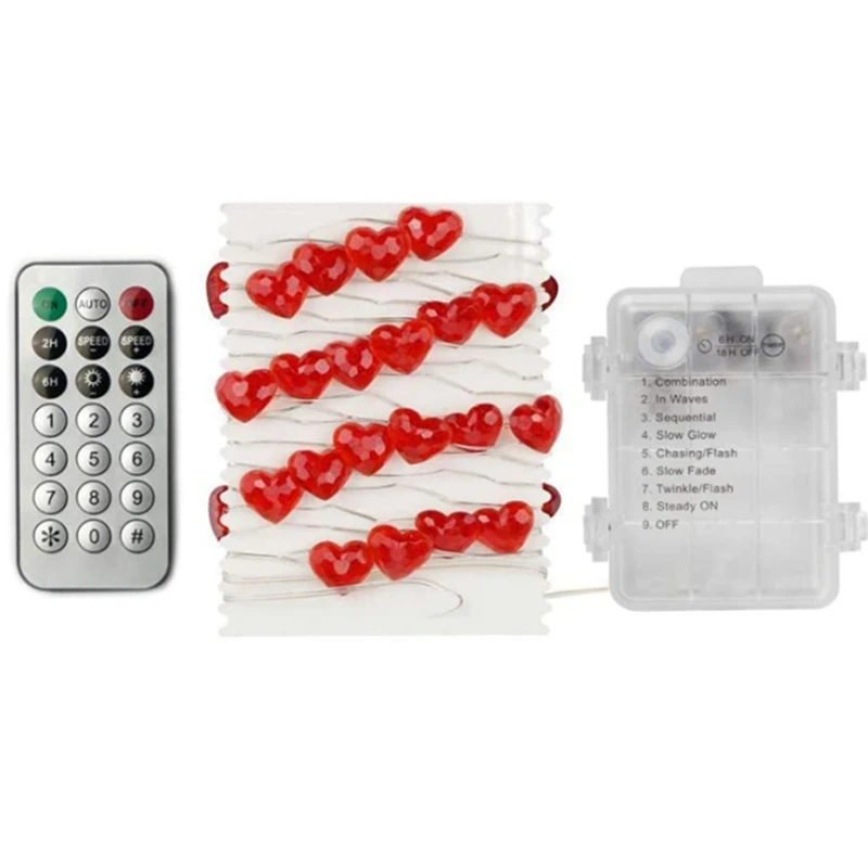 

Светодиодная лента в виде красного сердца, 5 м, 50 светодиодов, пульт дистанционного управления на батарейках и таймер на годовщину