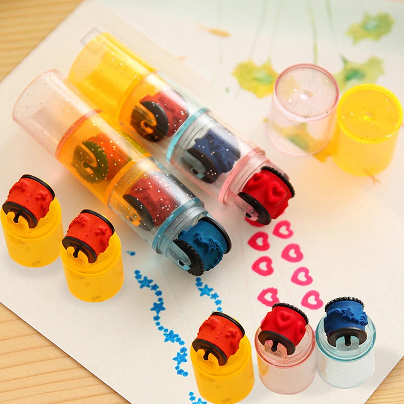 3/6Pcs Baby Colorful Ink Pad Stamp Seal Preschool Funny Toy Learning Cartoon DIY Roller Drawing Diary Tool for Kids Ink Pad Gift