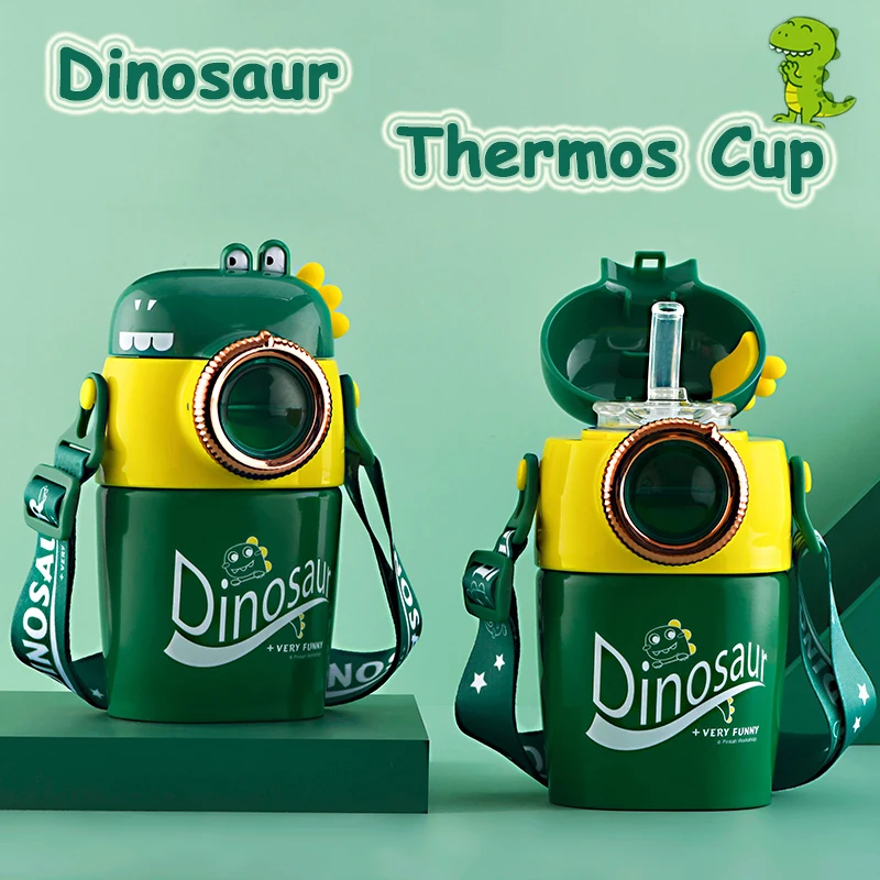 

Kids Cartoon Thermos Cup 316L Stainless Steel Creative Dinosaur Camera Shape Small Kettle With Straw Back Strap Vacuum Jug
