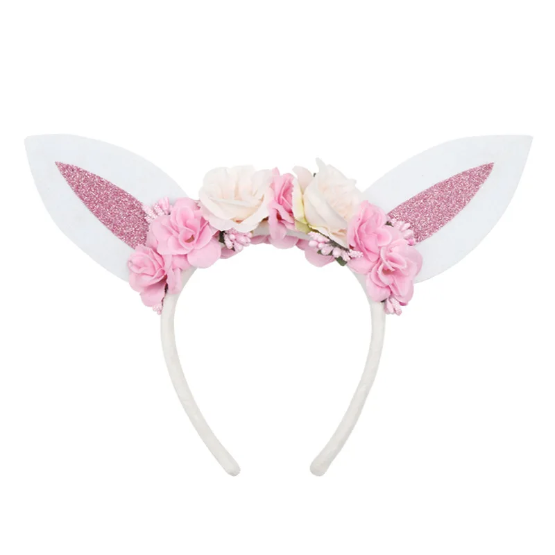

2022 New Hot Easter Pink Flower Series Headband Beautiful Bunny Ear Accessories For Holiday Dance Photo Shoot