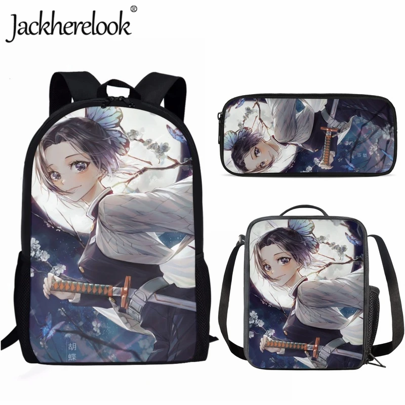 Jackherelook Anime Demon Slayer Fashion Trend Student School Bag New Design School Backpack 3pcs/Set Lunch Bag Teen Book Bags