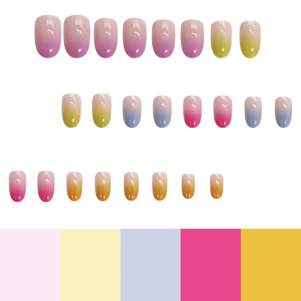 24 шт. цветные градиентные овальные накладные ногти