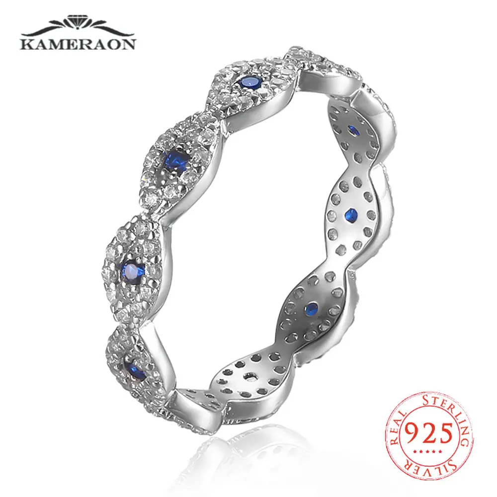 

S925 Стерлинговое Серебро, кольца со сглаза для женщин, удача, голубой камень, Полный AAA циркон, CZ, роскошное Брендовое кольцо, турецкие свадебн...