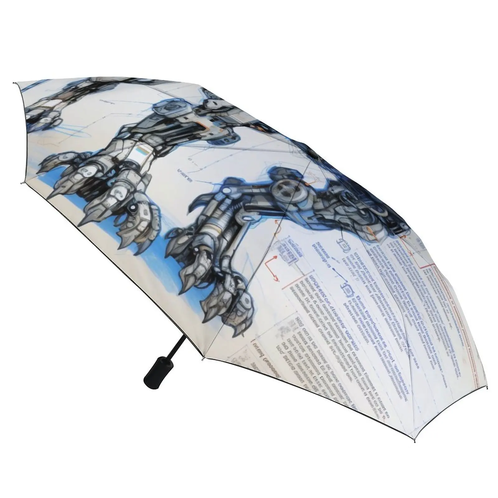 Line Drawing Robot Blueprints Portable Umbrella Wind Resistant Black Coat Umbrellas For Men