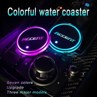 7 colors led luminous coasters cup holder for hyundai accent 2006 2008 2009 2011 logo auto accessories 2 pcs atmosphere light
