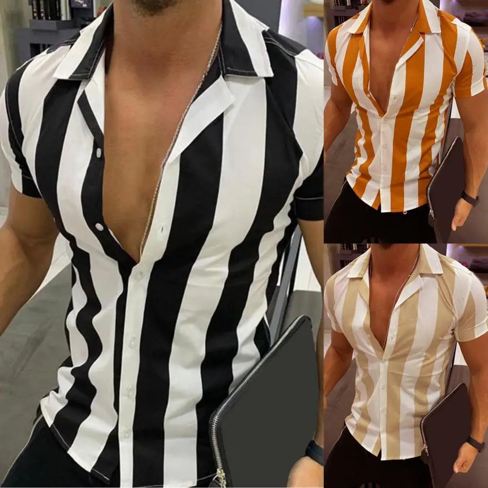 

Casual Single-breasted Slim-fitting Shirt Men Top Streetwear Hawaiian