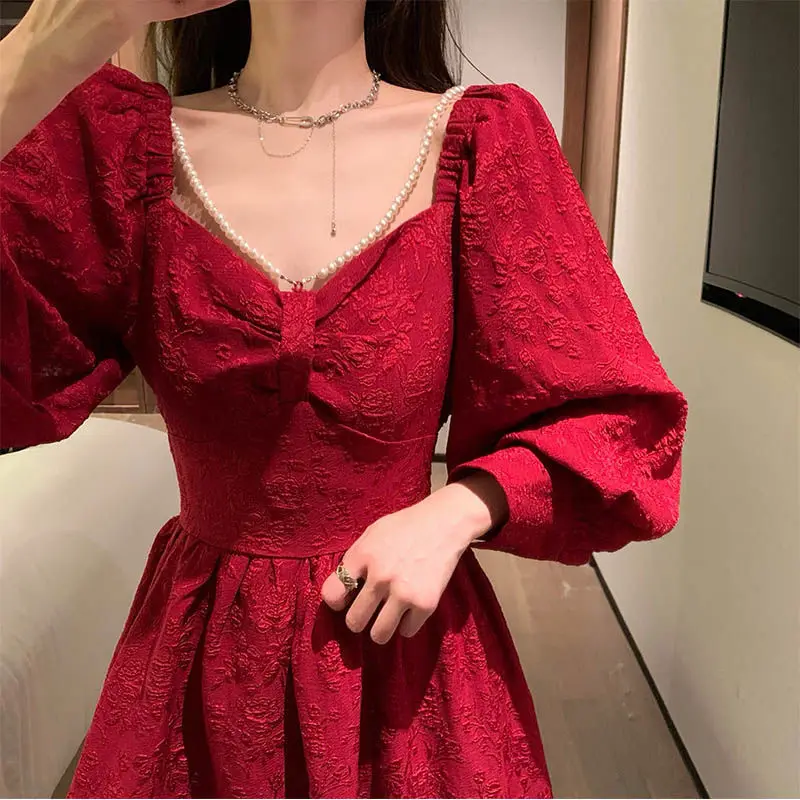 

Элегантные платья для женщин, вечернее праздничное раннее красное элегантное женское платье в стиле ретро, дизайнерская женская одежда с д...