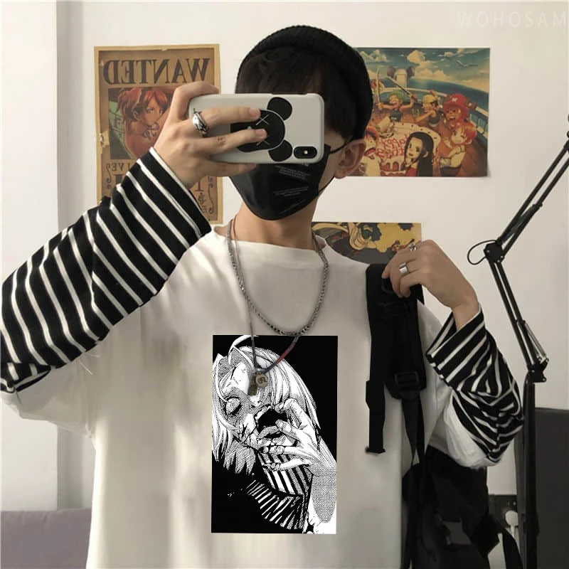 Футболка мужская с длинным рукавом Готическая уличная одежда рисунком аниме