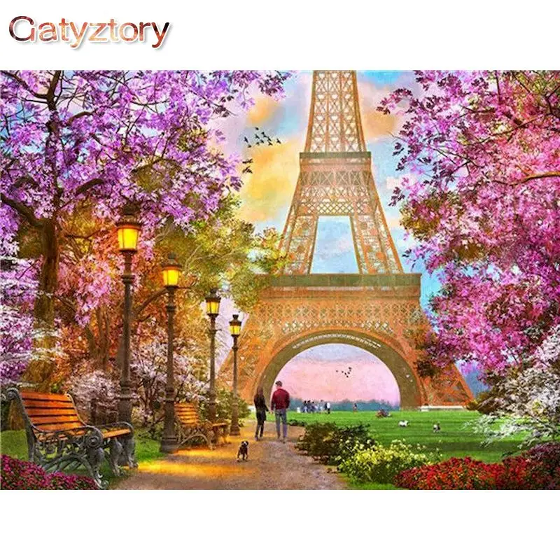

GATYZTORY Acrylic Digital Painting By Numbers Landscape Sakura Tower 60X75cm pictures by numbers DIY Frameless On Canvas