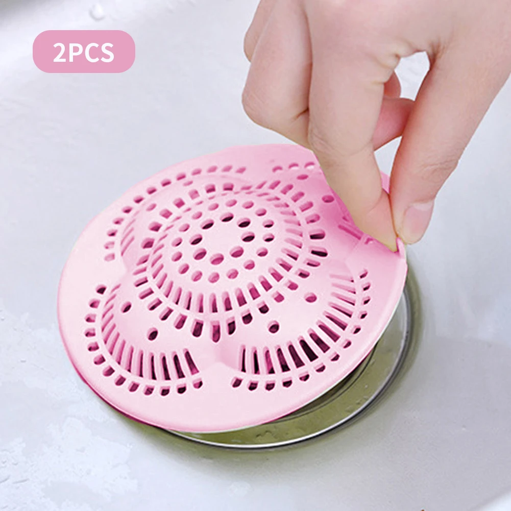 

2pcs Sink Strainer Bathroom Kitchen Anti Blocking Round Soft Silicone Hollow Out