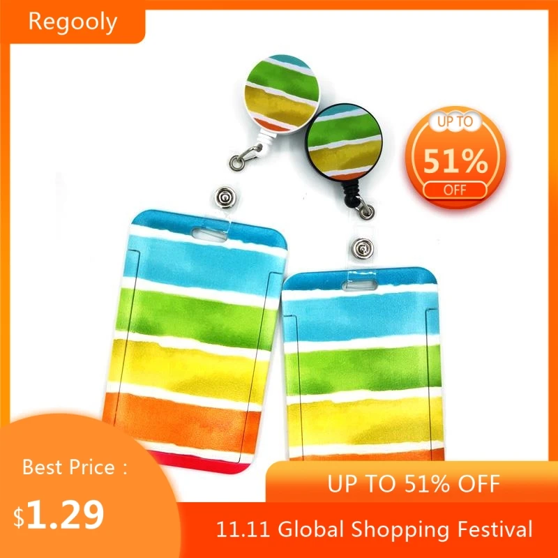 

Light Rainbow Color Fashion Women Card Holder Lanyards Colorful Retractable Badges Reel Nurse Doctor Student Clips Badge Holders