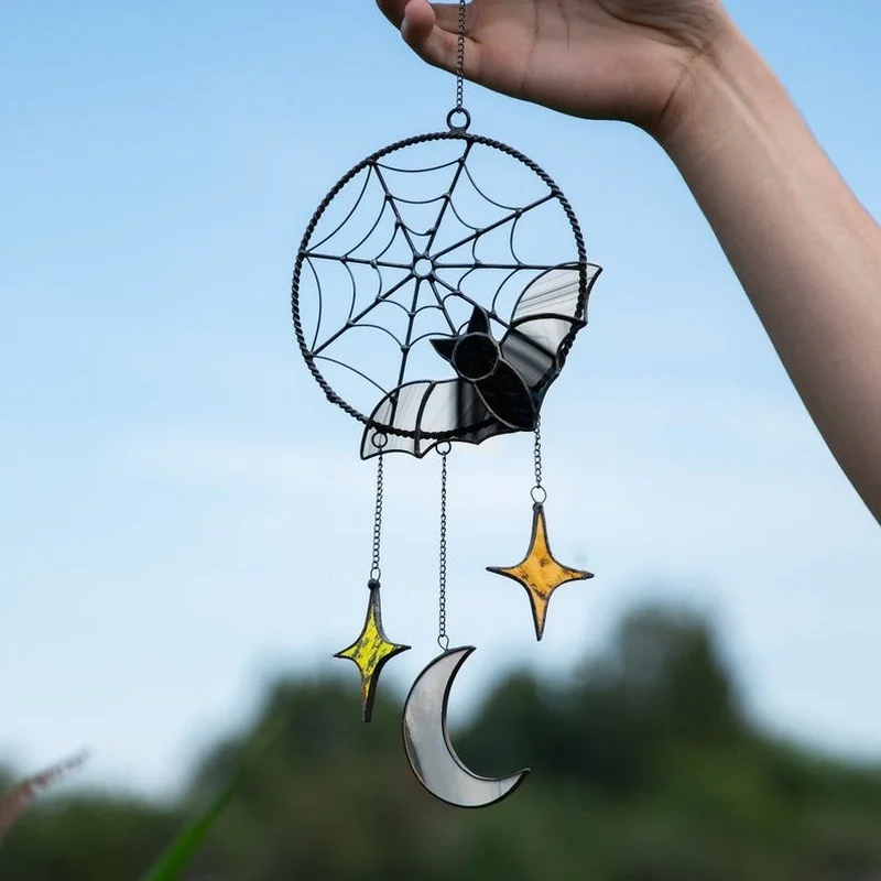 

Gothic Bat Moon Halloween Horror Panel Ornaments Window Wall Hanging Witch Pamdemts Garden Outdoor Wind Chimes Ornament