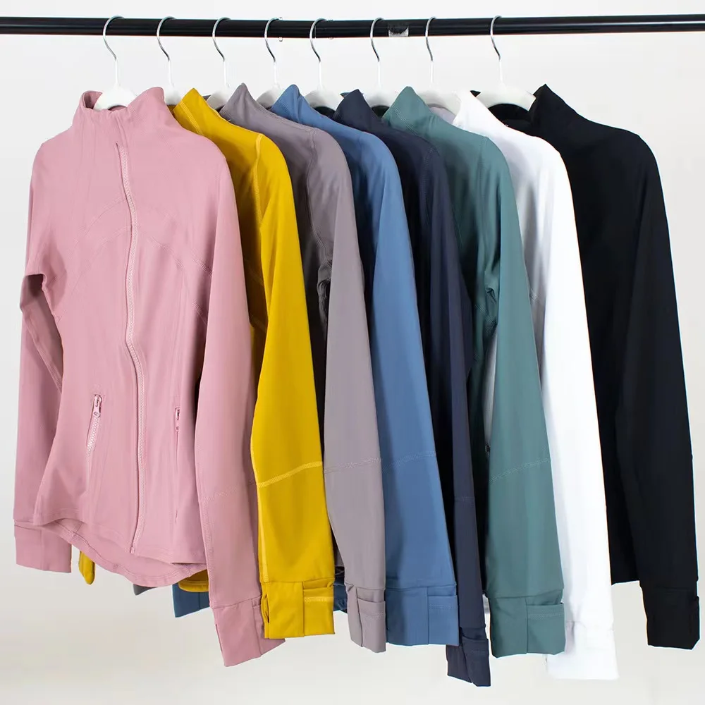 Yoga suit, women's sports spring jacket, breathable and quick drying sports solid color jacket, women's tight fitting, casual fi
