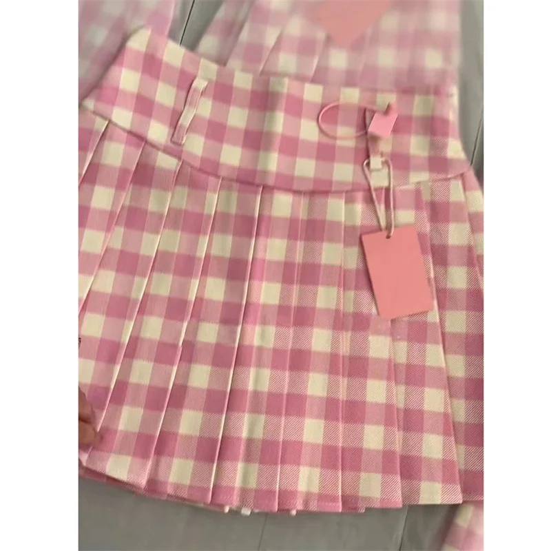 Розовая клетчатая плиссированная Женская юбка JK с высокой талией в стиле преппи