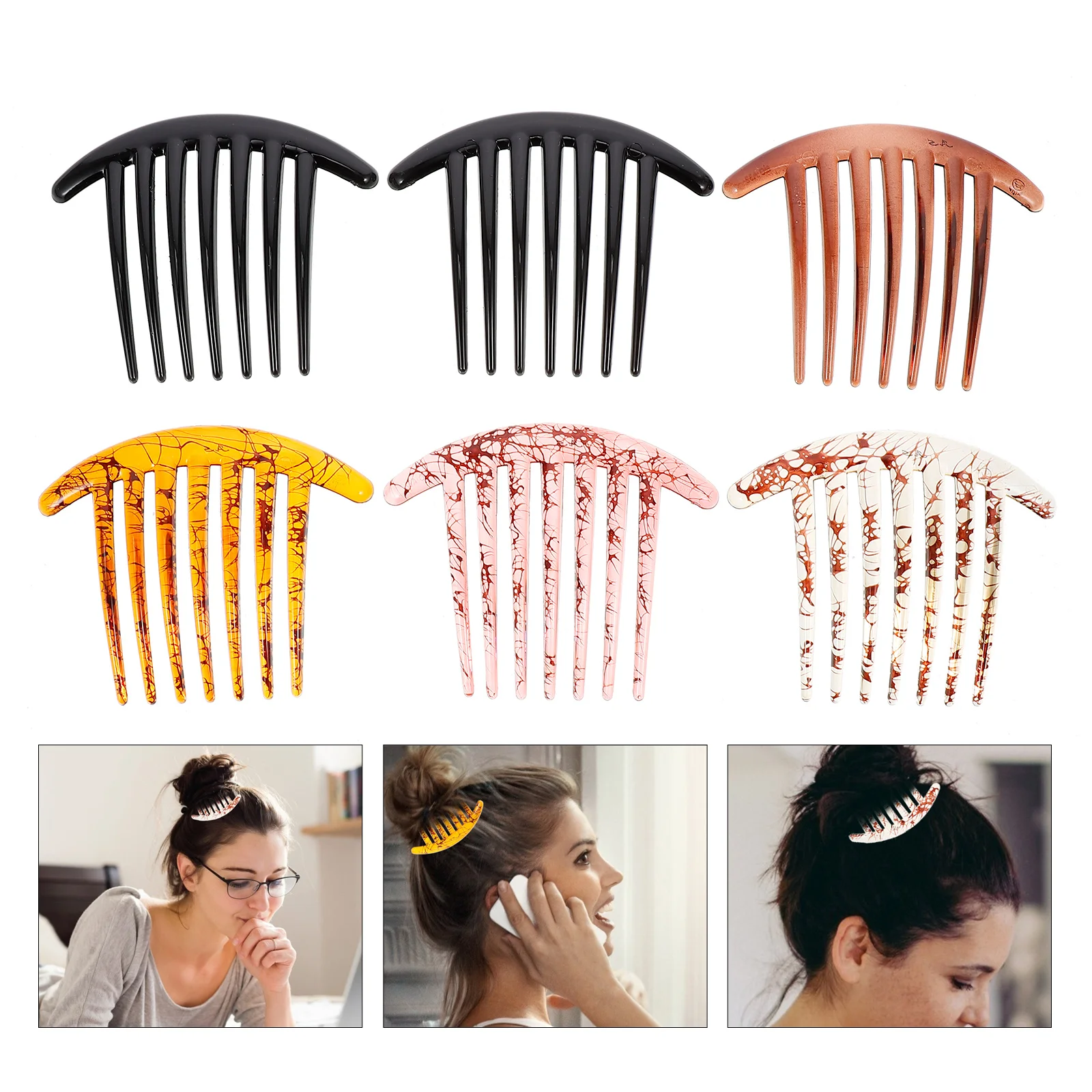 

6pcs Fashion Hair Comb Resin Headpiece Durable Hair Accessories Hair Comb(Random Color)