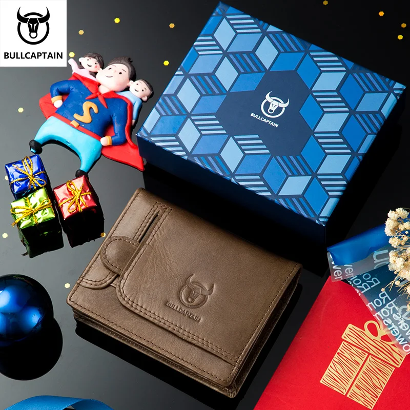 

BULLCAPTAIN Men's Wallet RFID Blocking Brand Design Gift Box Personality Wallet Classic Card Holder Leather Wallet For Men 037