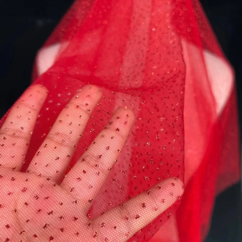 3/5/10m Glitter Tulle Fabric Shiny Mesh Cloth For Wedding Dress Tutu Skirt Decor Black White Pink Red Champagne By the Meter - купить по