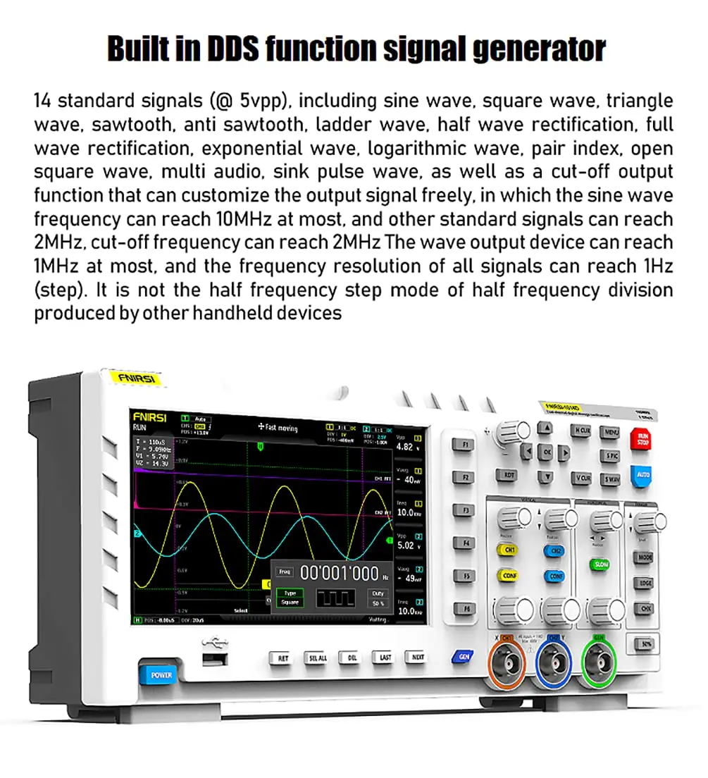 FNIRSI-1014D Digital Oscilloscope 2 in 1 Dual Channel Input Signal Generator 100MHz*2 Ana-log Sampling Rate 1GS/s |