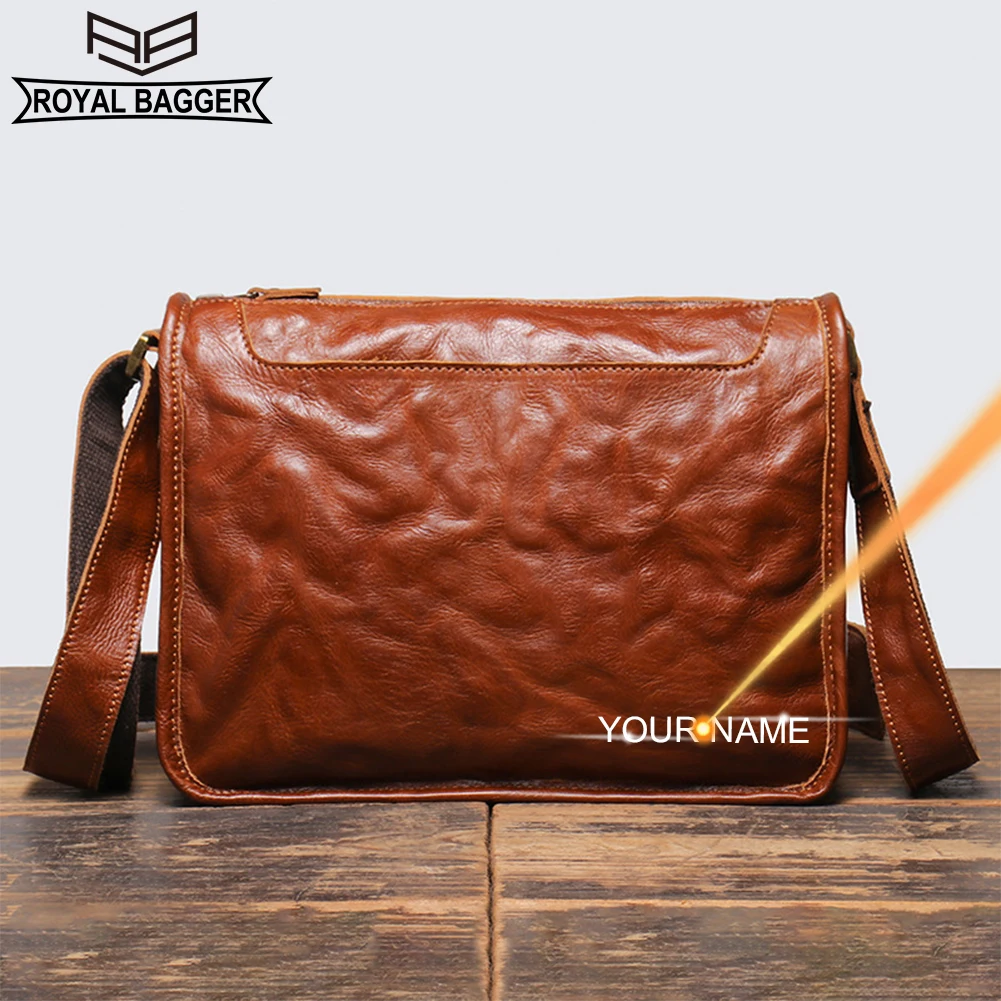 Royal Bagger Shoulder Bag for Men Fashion Casual Crossbody Bag Large Capacity Genuine Cow Leather Messenger Bag Vintage