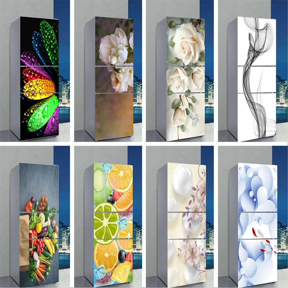 

Art Kitchen Refrigerator Sticker Full Film Kitchenware Peel & Stick Waterproof Double Door Freezer Cupboard Decoration Wallpaper