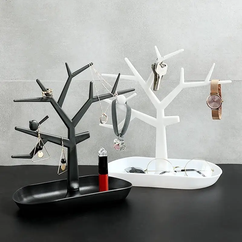 

Jewelry Organizer Holder Jewelry Display Stand Tray Tree Storage Racks Black White Red Deer Earrings Necklace Ring Make Up Decor