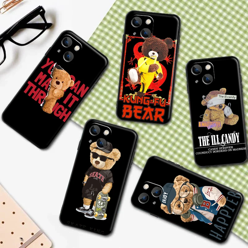 

2022 Bear Fashion Bear For Apple iPhone 11 12 13 Pro 13 12 Mini X XR XS Max 5 6 7 8 Plus Phone Case Liquid Silicone Cover fundas