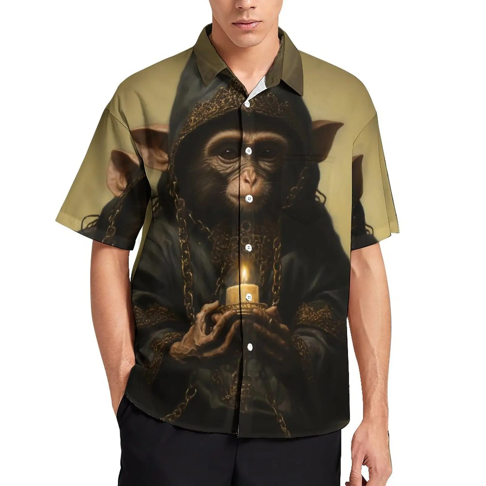 

Monkey Casual Shirt Gothic Mystic Vacation Loose Shirt Hawaii Fashion Blouses Short-Sleeved Pattern Oversize Clothes