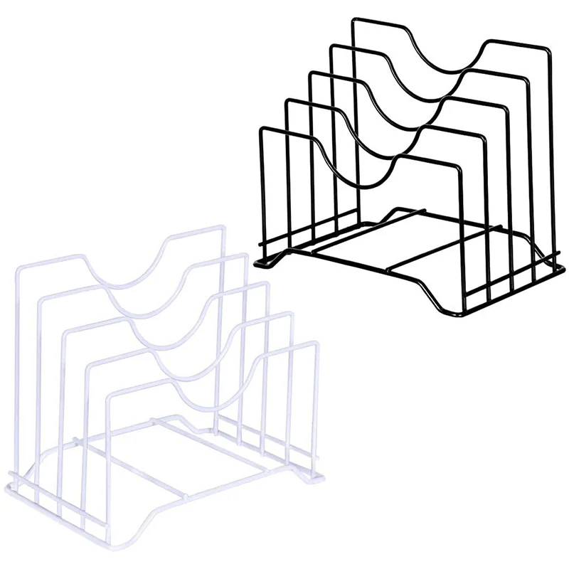 

2 Pack 4 Slots Kitchen Pot Pan Lid Rack Holder Organizer, Multifunctional Metal Storage Shelf For Cookware, Chopping