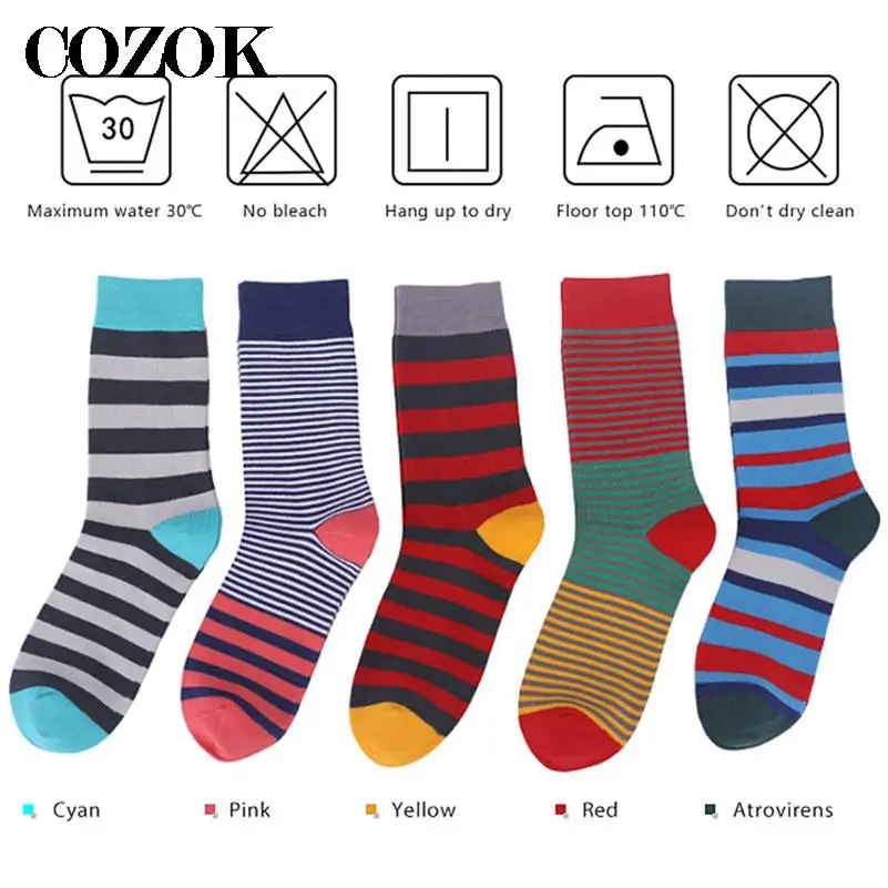 5 Pairs/Lot Stripe Happy Socks Men Women Cotton Funny Crew Socks Personality Female Male Harajuku Skateboard Socks Dropshipping