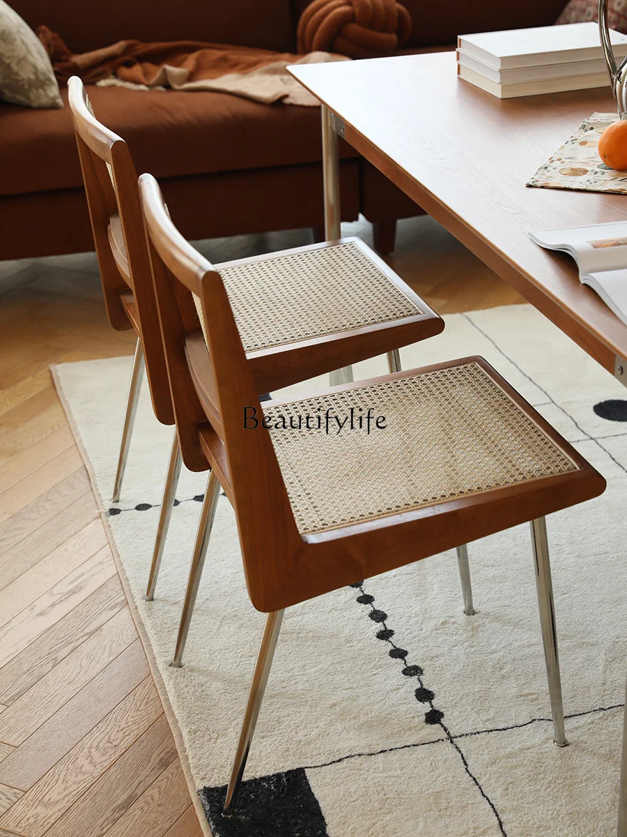 Zhonggu промышленный стиль из нержавеющей стали ротанга обеденный стул ретро