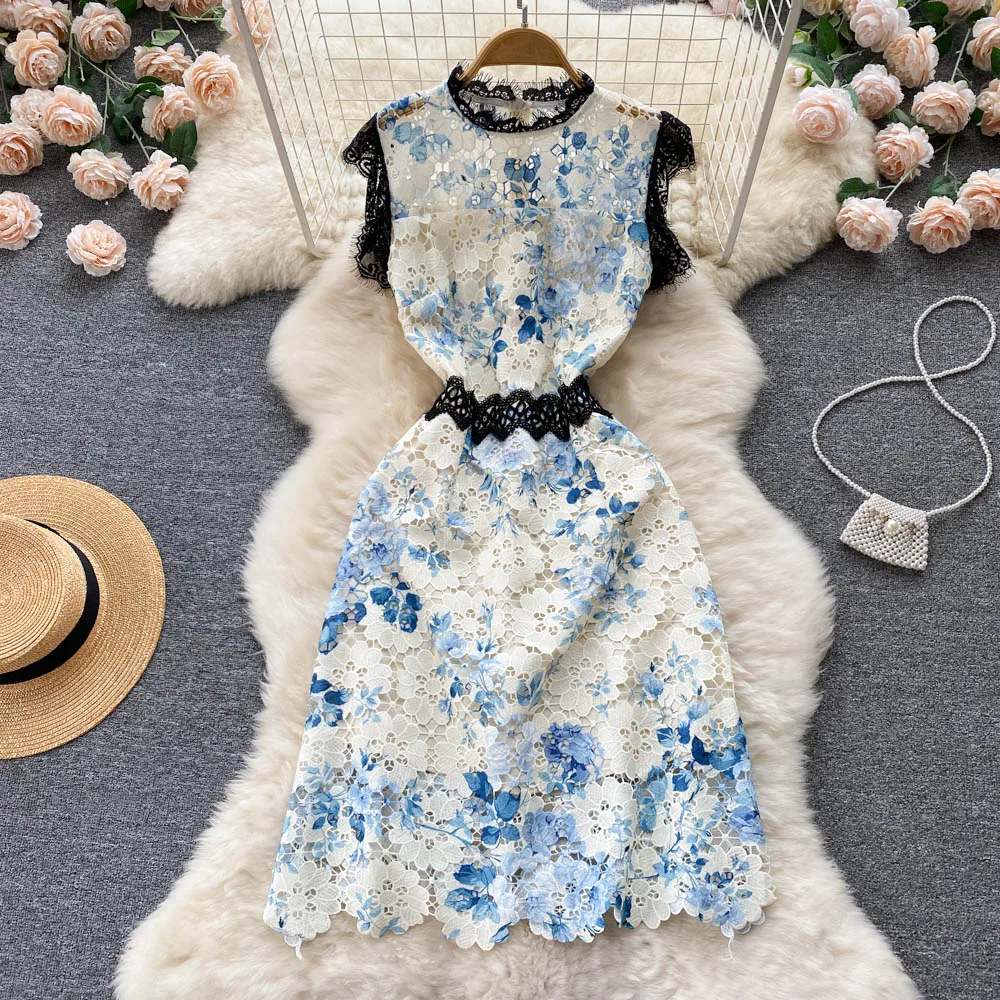 

Платья во французском нежном стиле, элегантные женские Ажурные кружевные женские Супер Волшебные темпераментные короткие трапециевидные ...