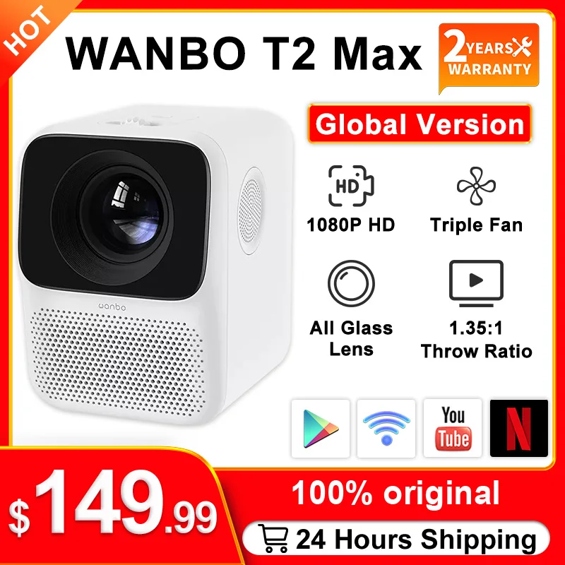 Глобальная версия Wanbo T2 MAX проектор 1920*1080P Светодиодный Mini WIFI Full HD 4K 2 4G WiFi коррекция