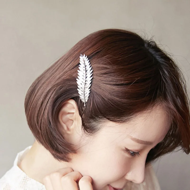 

2022 New Light Luxury Fashion Women Leaf Feather Hair Clip Hairpin Barrette Bobby Pins Hair Accessories Lady Party Jewelry