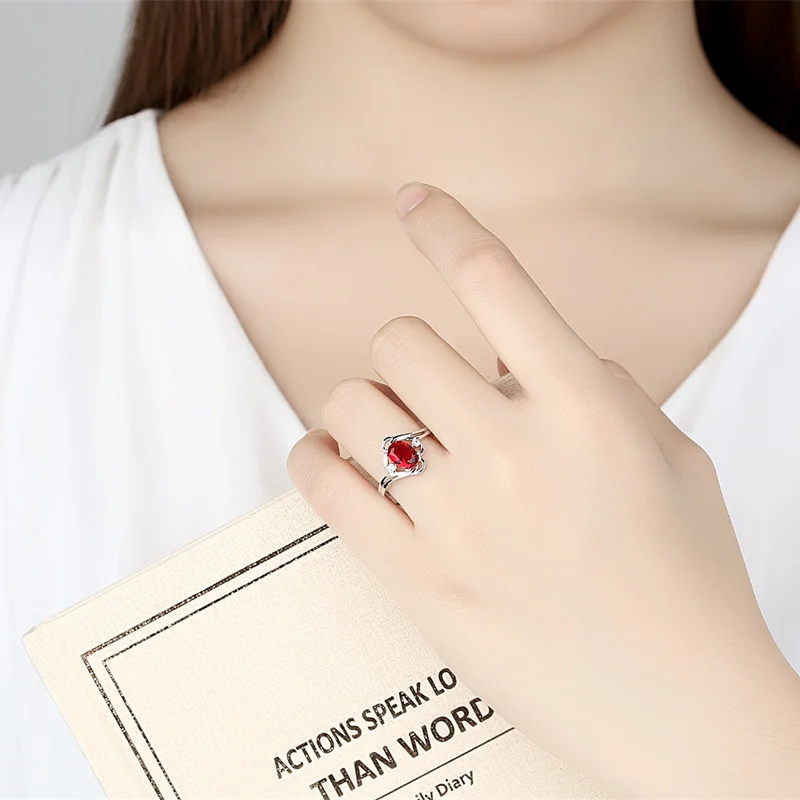Женское кольцо с овальным Рубином Anillos Yuzuk открытое свадебное Ювелирное