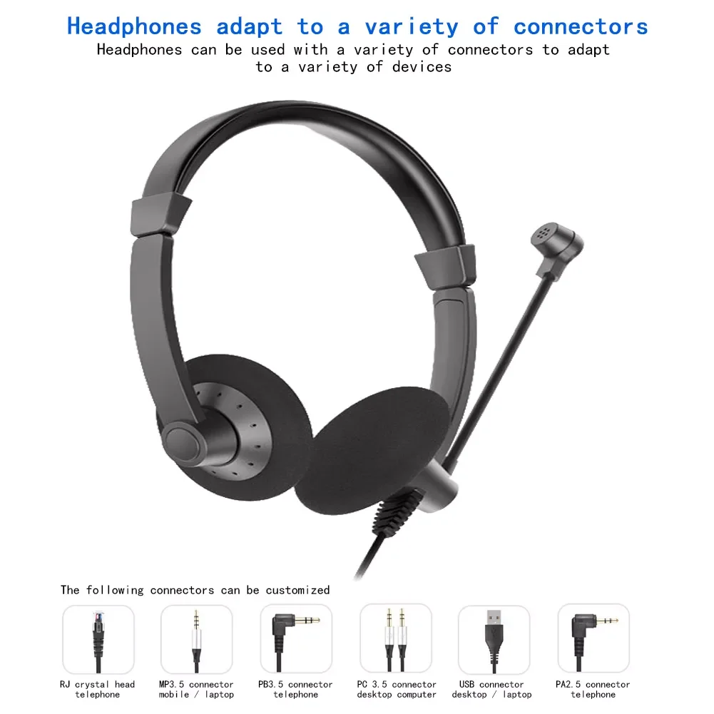 

Business Telephone Headphone Wired Adjustable Angle Call Center Noise Cancelling USB Headset With Microphone Over Ear Hands Free