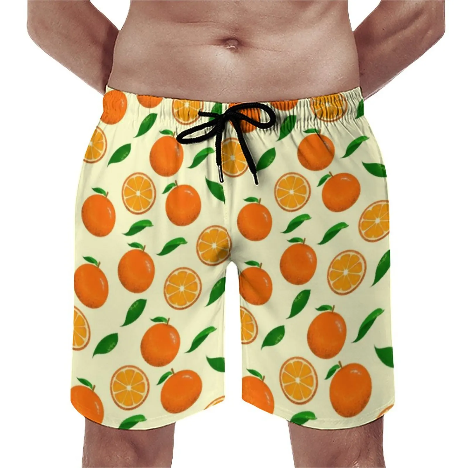 

Vibrant Oranges Board Shorts Fruit Leaf Print Retro Beach Shorts Males Sports Fitness Quick Drying Swim Trunks Birthday Present