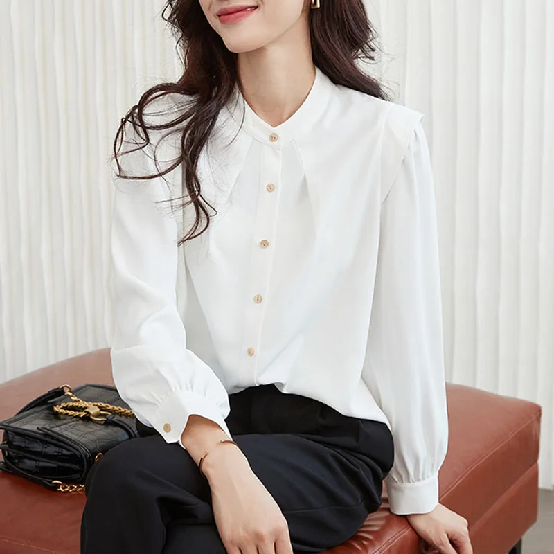 Женская шифоновая блузка с длинным рукавом воротником-стойкой