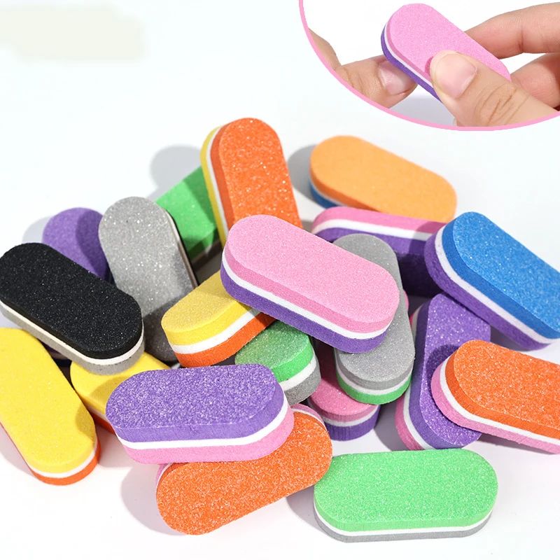 

50Pcs Double-sided Oval Mini Nail File Blocks Colorful Sponge Nail Polish Sanding Buffer Strips Manicure Polishing Nail Art Tool